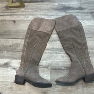 Vince Camuto Tan Over the Knee Boots Suede Block Heel